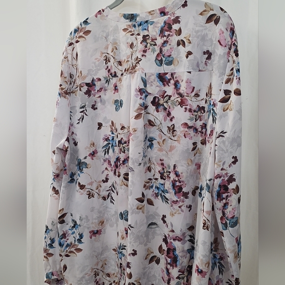 Torrid 1 1X 14/16 Floral White Georgette Pintuck Long Sleeve Tunic Top Blouse - Picture 4 of 11